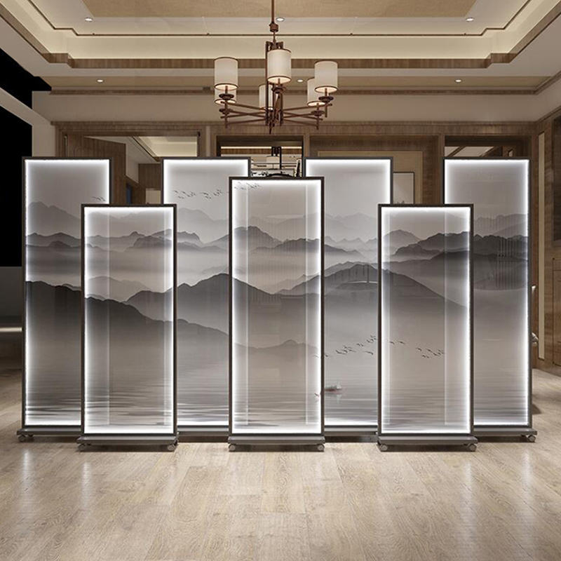 New Chinese mobile screen partition Living room Xuanguan Hotel Clubhouse Shelter With Lamp Office Decoration Luminous Screen-Taobao