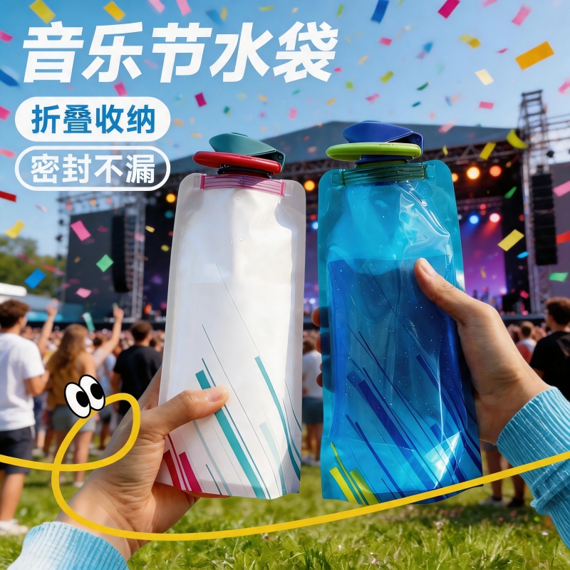 Concert Soft-Packed Water Bag, Music Festival Essential, Food-Grade Outdoor Sports Foldable Portable Drinking Water Bag