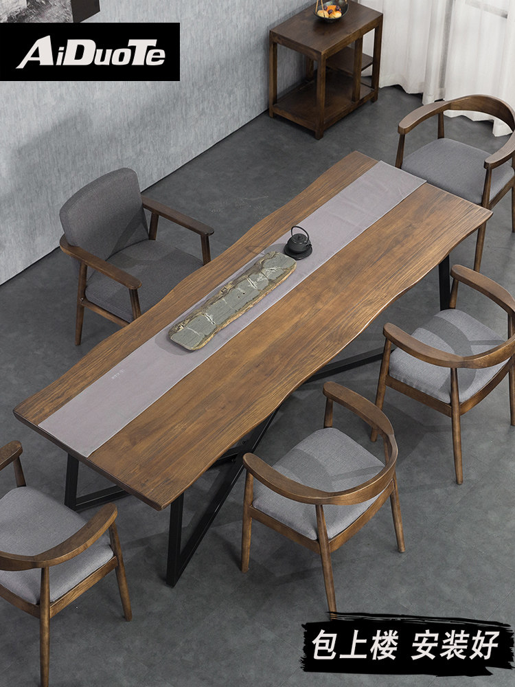 Simple solid wood tea table and chair combination boss office 1 meter 8 logs leisure tea table Home living room Hotel tea table