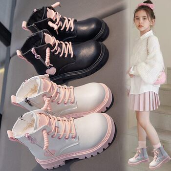 Girls' Flats 2025 New Autumn and Winter Kidsren's Boots Soft-Soled Shoes Stylish Martin Boots Fashionable Fleece-Lined Warm Short Boots
