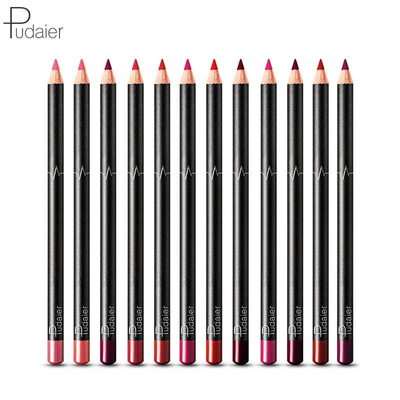 Pudaier12 Color Lip pen waterproof lasting not to fall color nude color bite lip makeup matt lip line pen lipstick color makeup