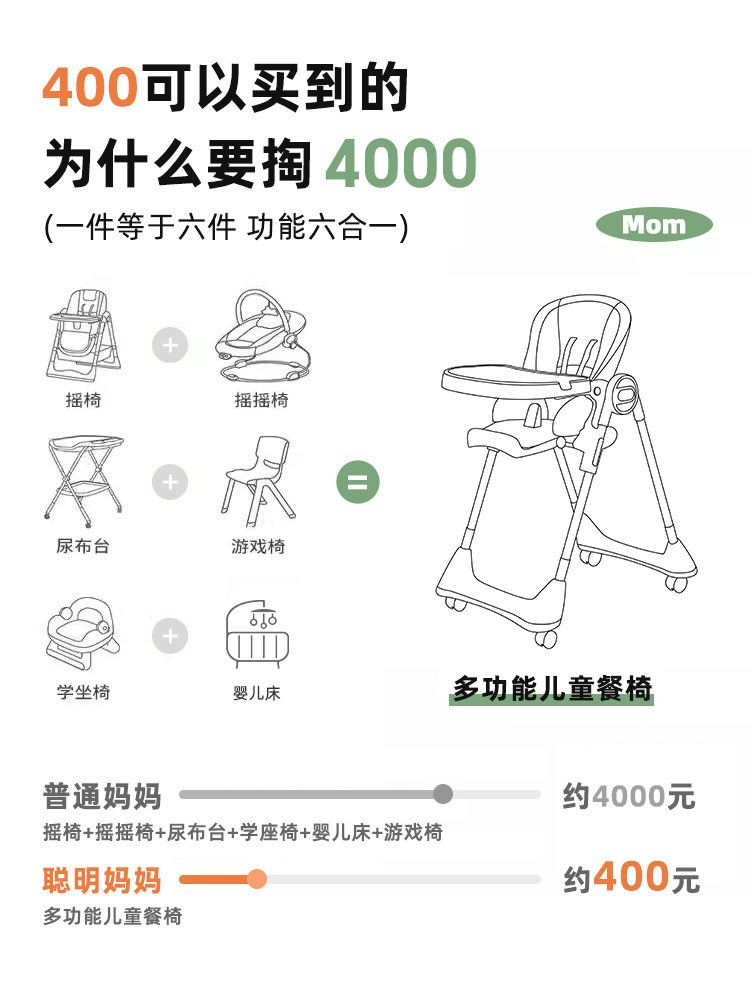 Babyto Baby High Chair, Infant Dining Chair, Home Use Children's Eating Chair, Can Sit and Lie Down, Two-In-One Multifunctional Learning Chair