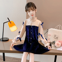 Girls  dresses spring 2021 new childrens foreign style long-sleeved princess dress girls French net red velvet skirt