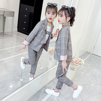 Girls suit suit spring and autumn 2021 new big boy Korean fashion dress little girl Western style suit two-piece suit