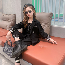 Girls suit suit 2021 new foreign style fried street girl fashion catwalk in the big child Korean version of the suit two-piece suit