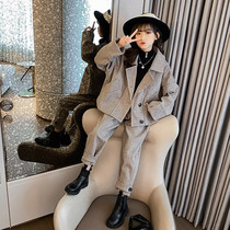 Girls domineering suit suit Girls foreign spring and autumn large and small childrens net red small suit Korean version of the fashionable two-piece suit