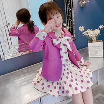Girls suit suit 2021 new childrens dress net red small suit girl spring and autumn fashionable two-piece skirt