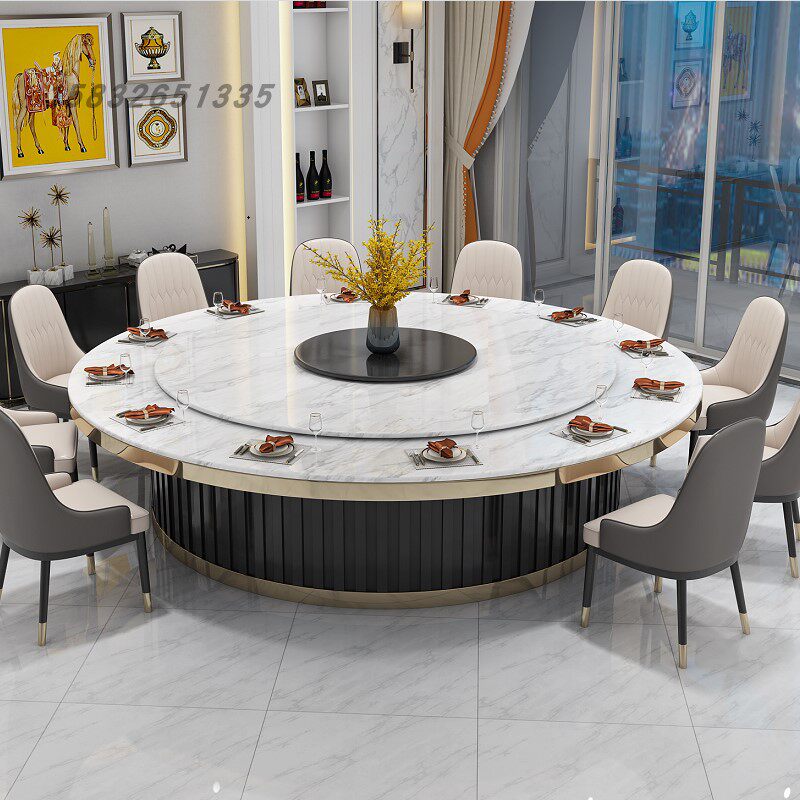 Hotel dining table large round table light luxury electric dining table 20 people marble slate hot pot table hotel table and chairs automatic