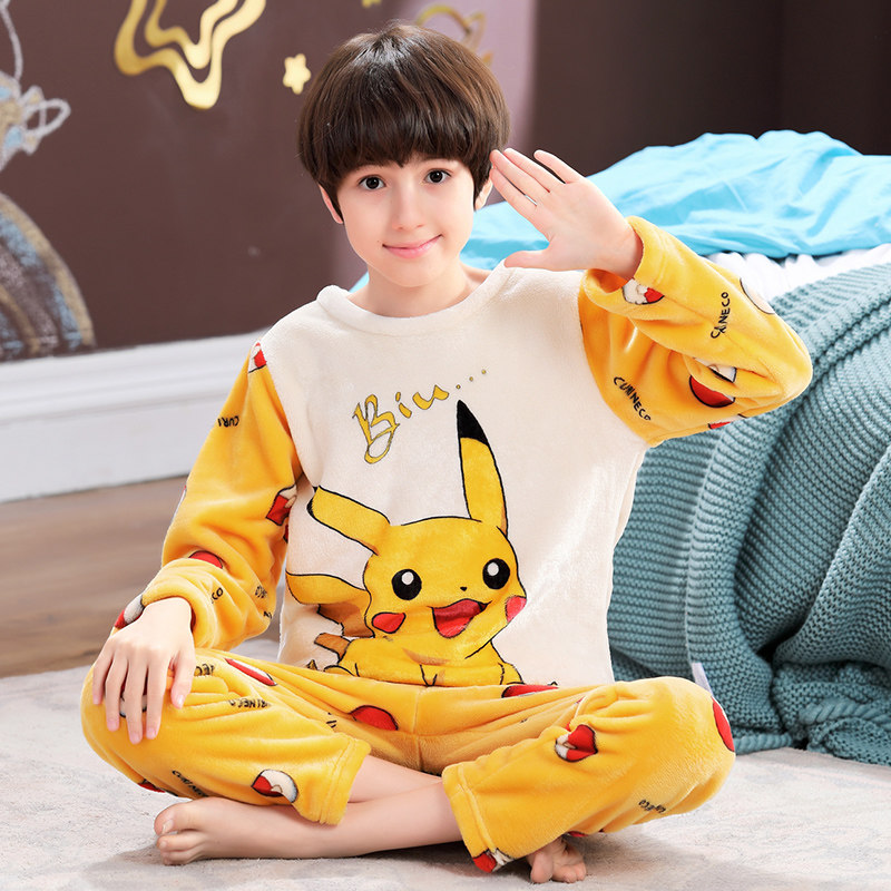 Boy's pyjamas autumn and winter plus thick coral velvet boy flannel teen junior middle school students boy boy boy and boy boy