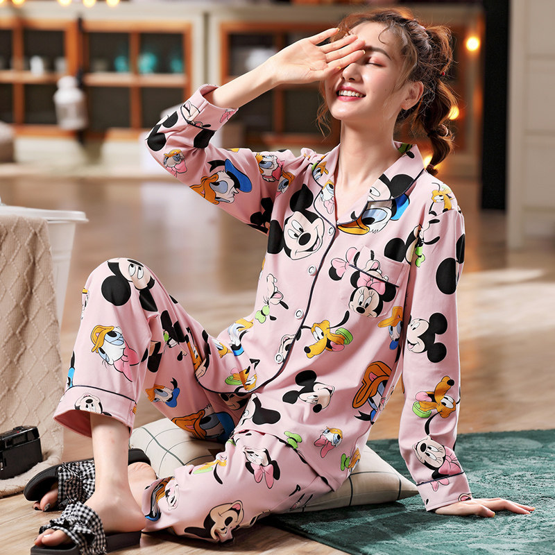 Lady Sleepwear Spring Autumn Season Pure Cotton Thin Section Long Sleeve Plus Fat Increase Code Fat MM Cartoon Full Cotton Home For Autumn And Winter