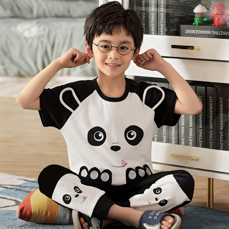 Boy's pajamas short sleeve trousers children pure cotton cartoon panda suit boys in childhood teen summer