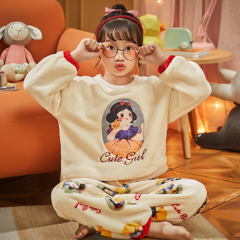 Flannel Sleepwear Autumn Winter Girl Coral Suede Thickening CUHK Boy Princess 15 Year Old Girl Suit Junior High School Student-Taobao