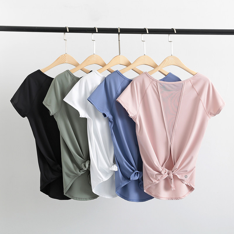 Lulu Original Yoga Wear Tops Women Loose Sports Short Sleeve Quick-drying Running Mesh Strappy Blouse Fitness T-Shirt