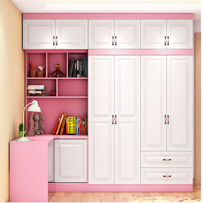 Children's four-door wardrobe combined desk Home computer desk bookcase desk integrated multifunctional student corner desk