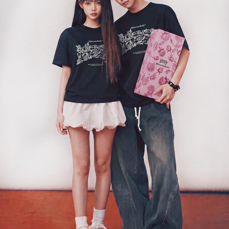 Ideverray Heartfelt Gift Set Chinese Valentine's Day Couple Pure Cotton T-Shirt Bouquet Gift Box