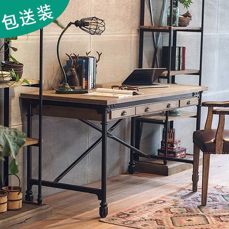 Loft custom computer desk desktop table home retro desk desk solid wood industrial style long table with drawers