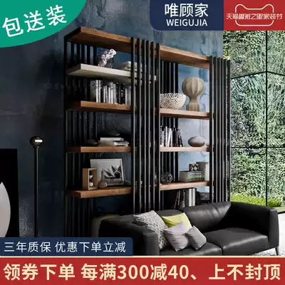 Solid wood bookcase bookcase full wall Italian whole wall wine rack storage rack office Minimalist floor to floor wall light luxury living room