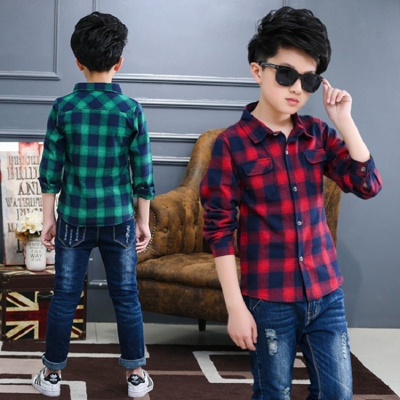 Boy Casual Plaid Shirt Fashion Pure Cotton CUHK Child Loose Retro Shirt Baby Foreign Pie Academy Wind Jacket