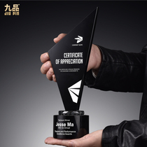  Crystal trophy custom-made black competition prizes Simple style souvenirs to make high-end honorary medals