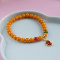 Zodiac year natural beeswax single circle bracelet with southern red jasper beads for boys and girls fashionable simple and versatile