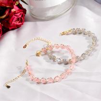 Year of the Zodiac Handmade Bestie Bracelet Strawberry Crystal Gray Moonstone Bracelet Womens Fashion Ball Transfer Bracelet Gift