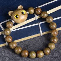 Green sandalwood accessories for the year of birth lotus kitten accessories six-square beads Buddha beads bracelets cultural toys mens and womens accessories