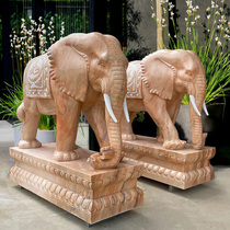 Stone Carving Elephant Late Xia Red Natural Marble Stone Elephant auspicious Ruyi Elephant Home Courtyard Feng Shui Elephant Animal Mercy