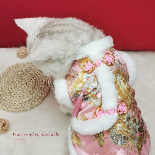 Кошка и собака новогодние танг одета в праздничная одежда осень и зимний домашний живот Чонсам, чем красота плюшевые Bomei маленькие собаки Новый год