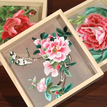 Suzhou embroidery ornaments handmade double-sided embroidery embroidered peonies living room entrance table new Chinese style housewarming gift special gifts