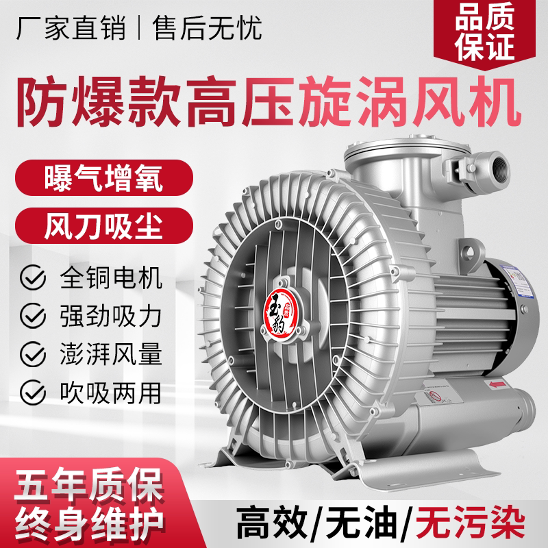 防爆漩涡风机增氧罗茨涡轮380V大功率强力吸工业鼓风机旋涡式气泵