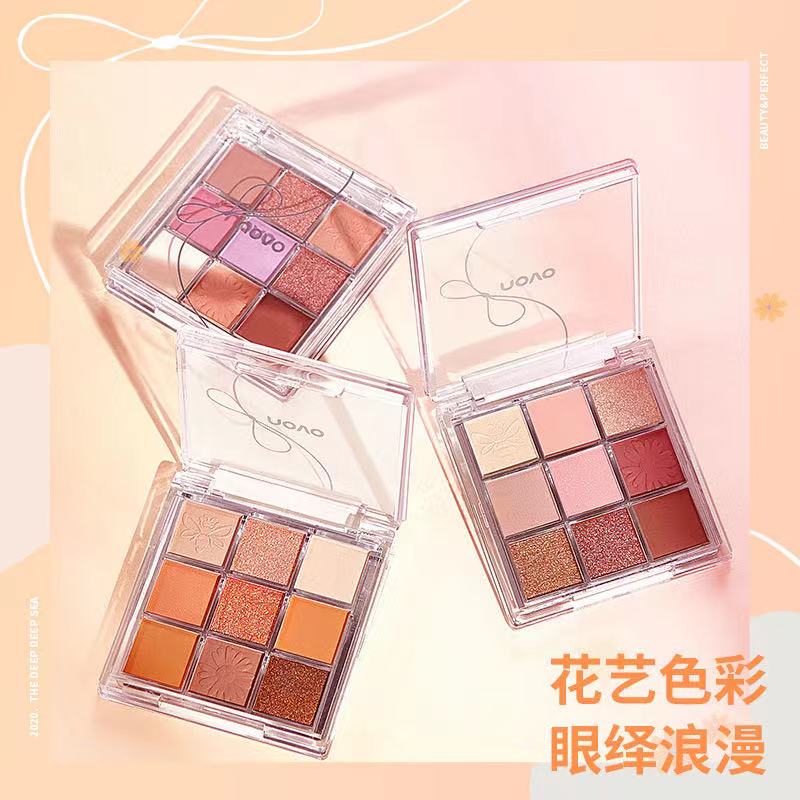 Big-name floral color mousse nine-color eye shadow powder delicate and durable beads matte sequins eye shadow plate waterproof and natural