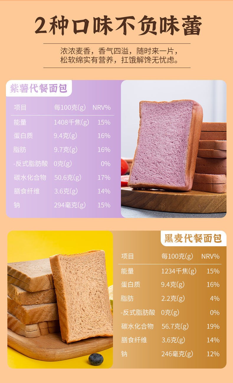 【健身代餐】紫薯黑麦代餐面包全麦吐司