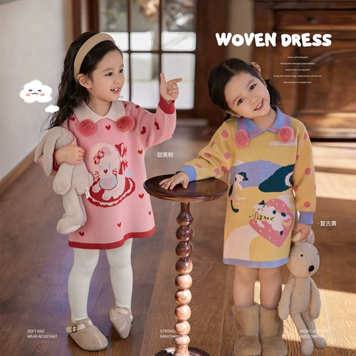 Детский трикотажный зимний свитер, платье, детская юбка, коллекция 2023, свободный крой