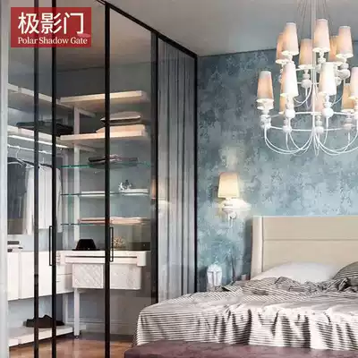 Very narrow and thin frame push-pull kitchen titanium aluminum alloy custom partition balcony living room hanging wheel linkage glass sliding door