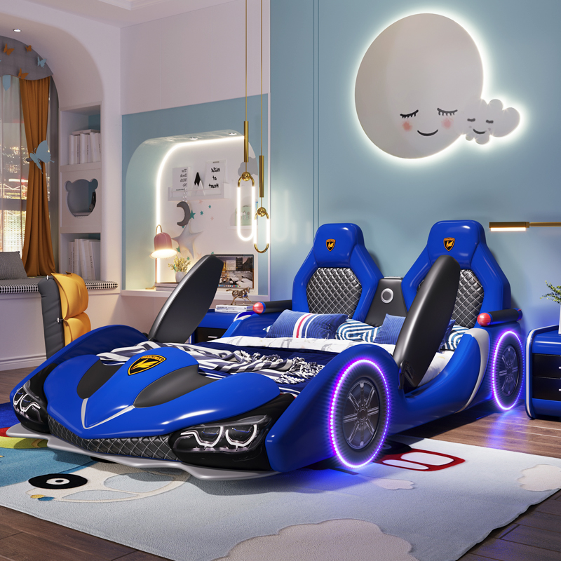 Children's bed boys and girls 1 2m creative cartoon car modeling bed 1 5m with guardrail Princess real leather bed spot
