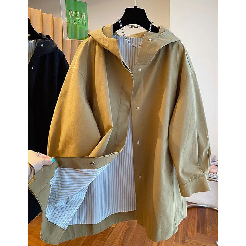 スタイリッシュでシックな女性用カジュアルジャケットトレンチコート。2025年春秋新作スタイル。ゆったりとしたフィット感で、多用途かつエレガントなフード付きウィンドブレーカーです。