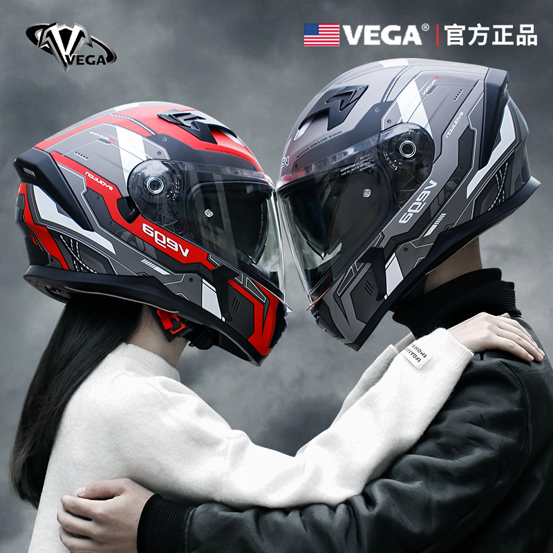 American VEGA Motorcycle Helmet Men and Women Four Seasons General Bluetooth Locomotive Full Helmet Anti-Fog Winter Racing Personality Cool