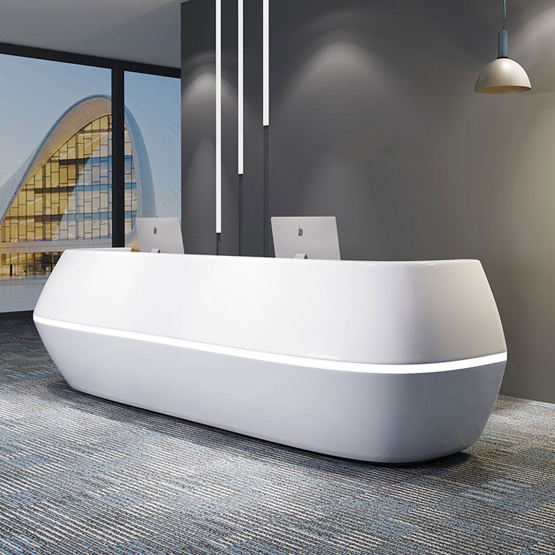 Company reception desk simple modern white paint beauty salon curved service desk consultation welcome desk