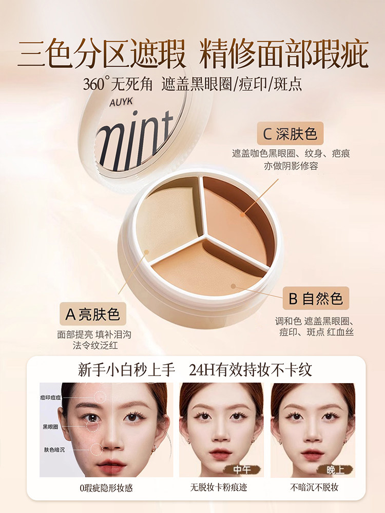 Three-Color Concealer to Cover Facial Spots, Giant Concealer Palette, Super Powerful for Dark Circles, Acne Marks, Tattoos, Specially Designed for Makeup Artists