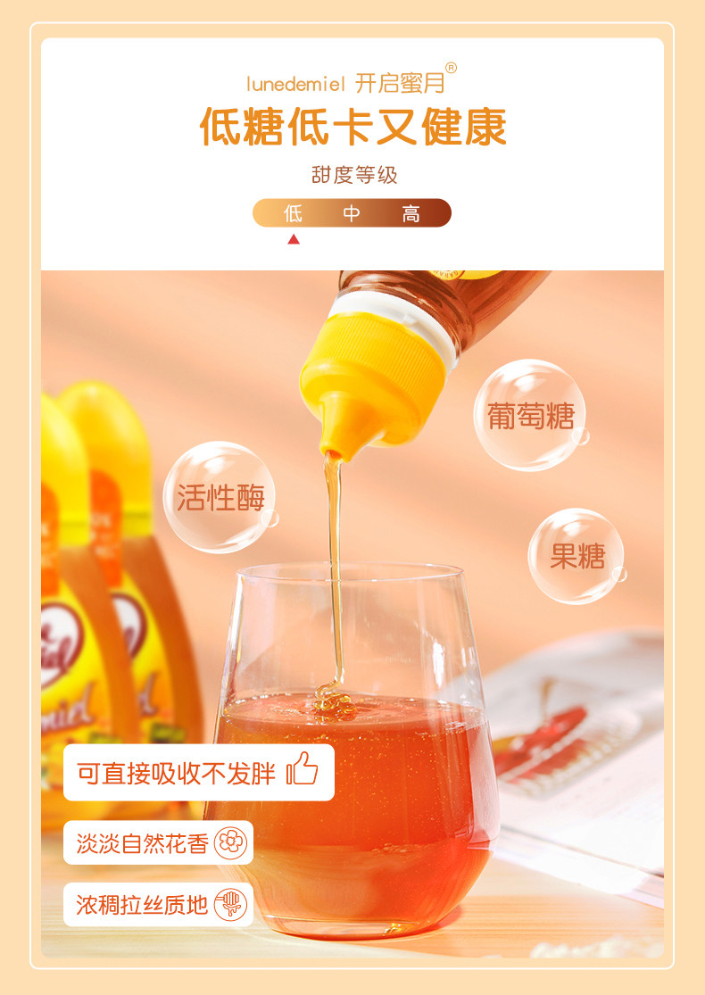 法国进口 Lune de miel 蜜月 无添加百花蜜 蜂蜜 便携挤压瓶装 250g*2瓶 双重优惠折后¥43包邮包税(拍2件)