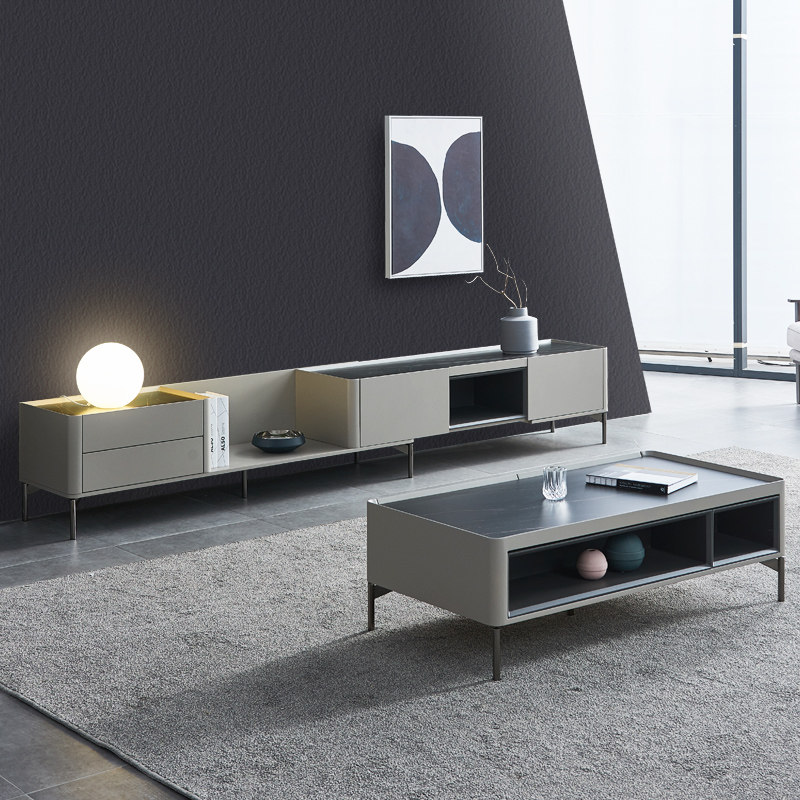Italian minimalist slate TV cabinet coffee table combination light luxury modern minimalist size apartment retractable living room furniture