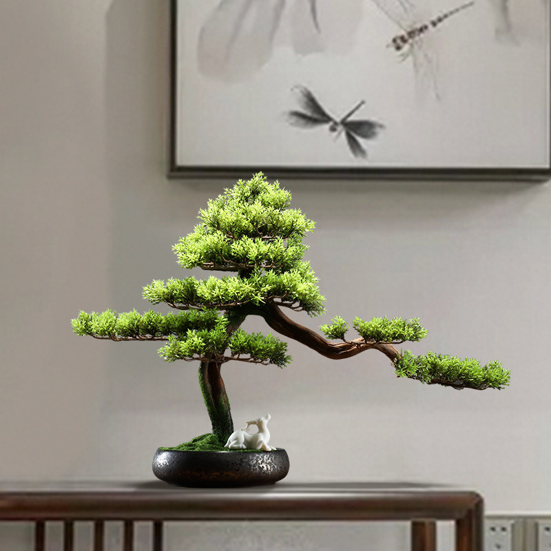 Large Number Vase Floral Flower Pots New Chinese Living Room Decorations Floral Emulation Flowers Greet Visitors Pine Bonsai Zen of Flowers Flowers