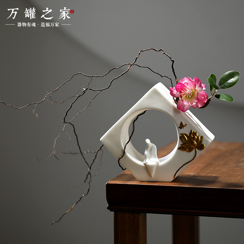 Small vase decoration creative living room new Chinese flower arrangement dry flower ceramic decoration flower device office desktop decoration