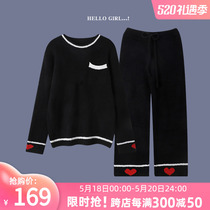 Sleeping clothes autumn and winter women Coral Suede Soft cotton Loving Half Suede Thickened Korean version of wool thread knit can be worn outside the home clothes