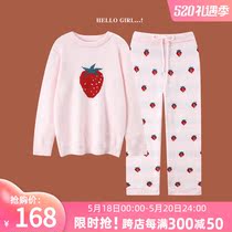 New Pyjamas Woman Autumn Winter Long Sleeves Coral Suede Small Strawberry Han Edition Hair Thread Knit Cute and Soft Mianmianjia Guan