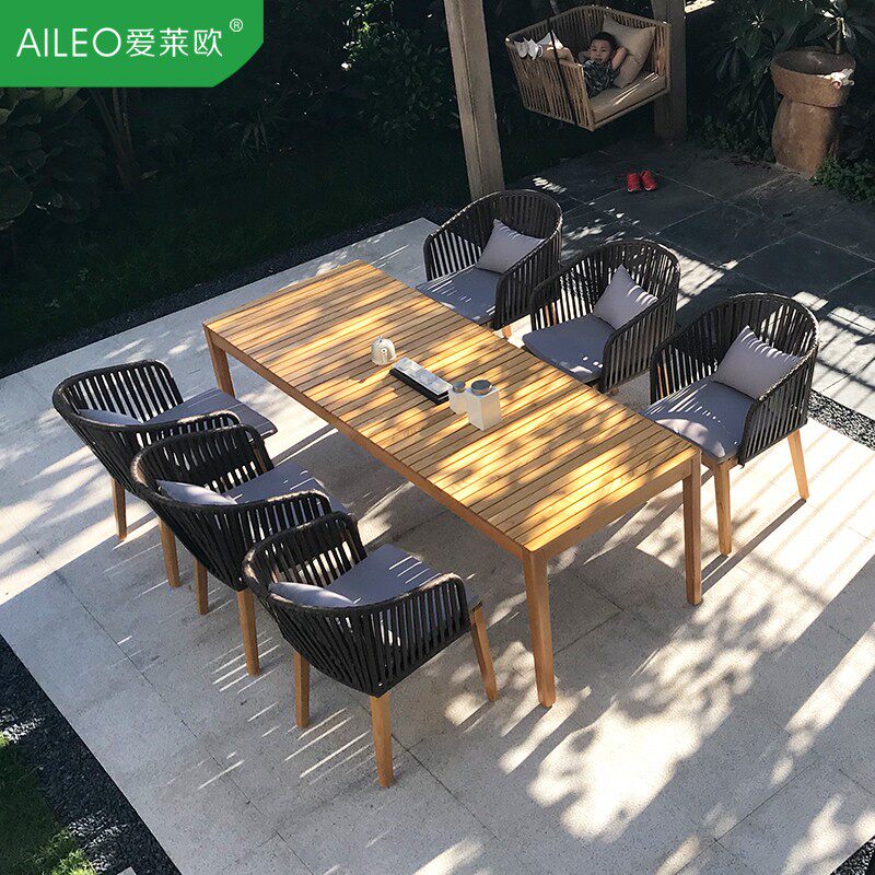 Outdoor tables and chairs courtyard teak leisure large long table villa outdoor garden terrace yard solid wood dining table and chair combination