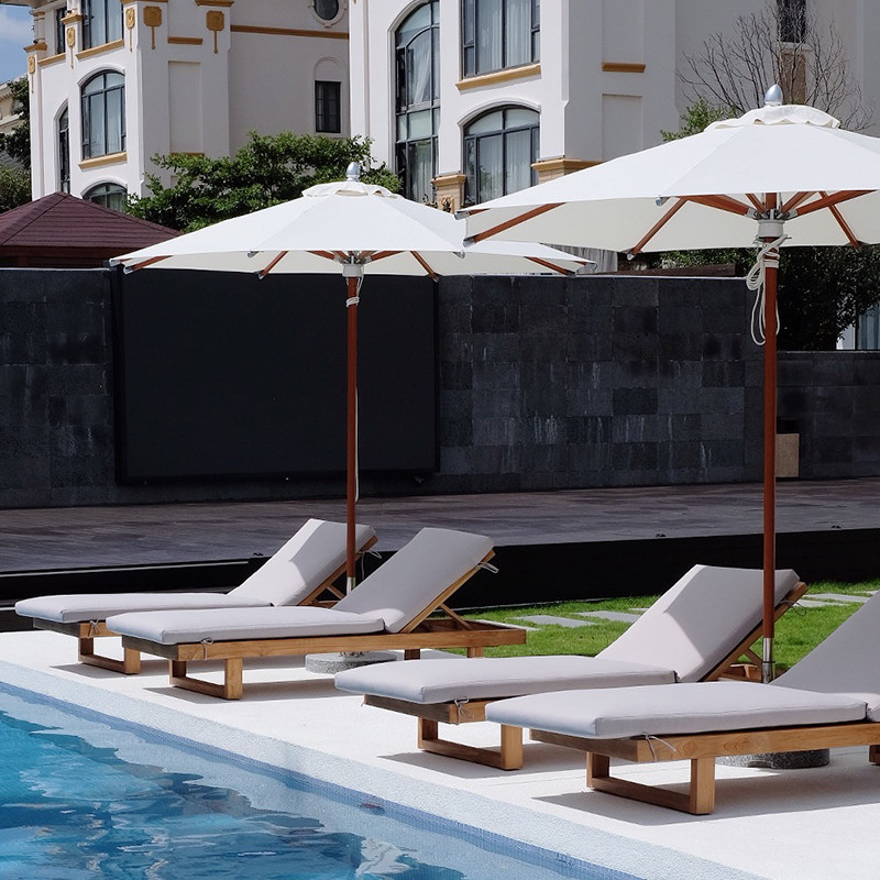 Outdoor deck bed teak patio patio garden villa swimming pool hotel beach chair solid wood outdoor sun protection lounge chair