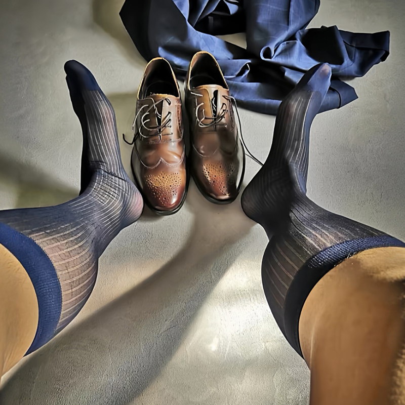 3 Pairs of Men's Thin Black Stockings, Sexy Formal Leather Shoes, Mid-Calf Socks, Suit, Japanese-Style Nylon Business Long Socks
