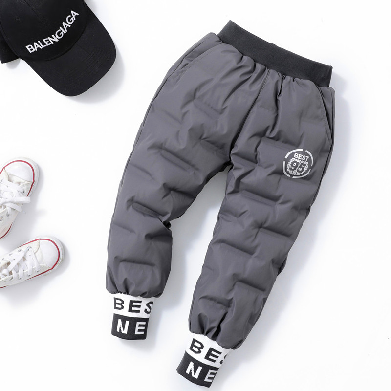 Boy's down pants wear thickened children's leisure and middle-sized children's middle-waist winter wind-proof pants