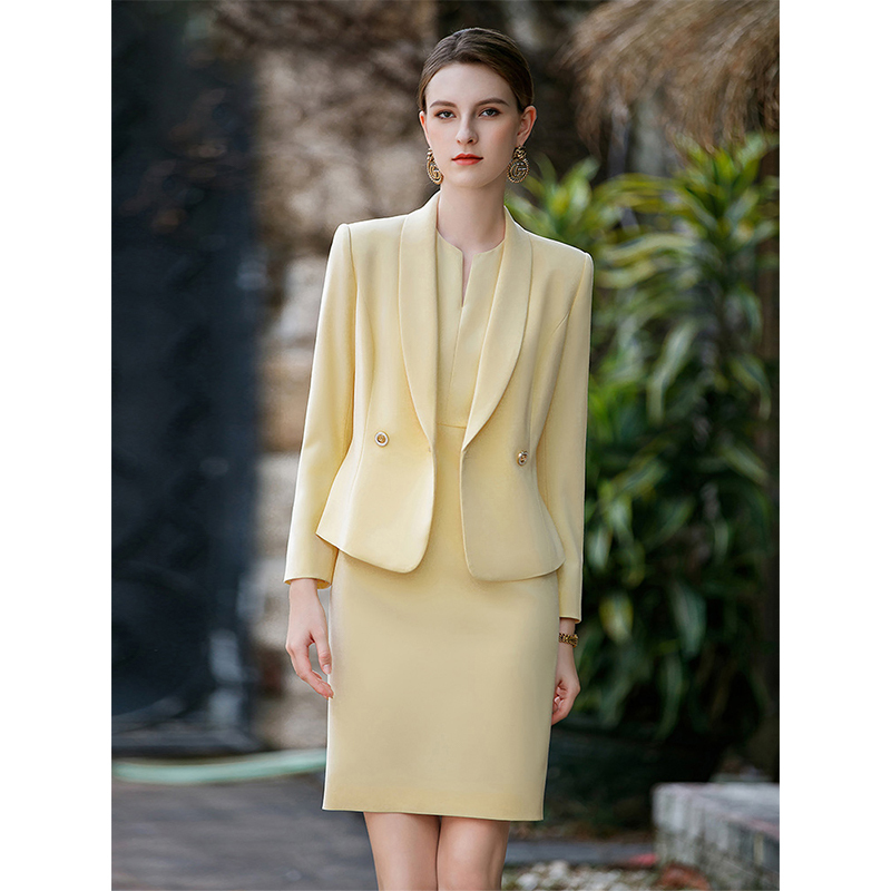 Yellow Formal Occasion Business Suit Set Skirt Two-Piece Suit Jacket Women's Light Luxury Beauty Salon Work Clothes
